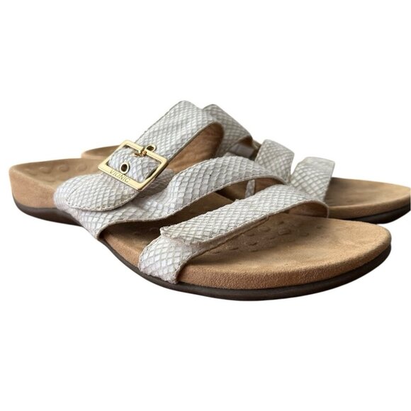 Vionic Skylar White Leather Faux Snakeskin Slip On Sandals Slides Buckle Size 10 - Picture 4 of 13